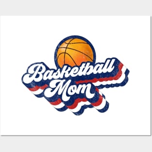 Retro Basketball Mom Red White and Blue Mothers Day Posters and Art